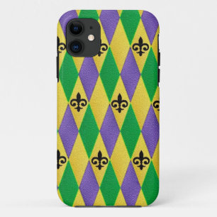 Coque iPhone 11 Mardi Gras Arlequin Fleur De Lis