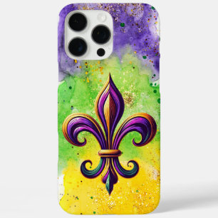 Coque iPhone 16 Pro Max Mardi Gras coloré Fleur de lis