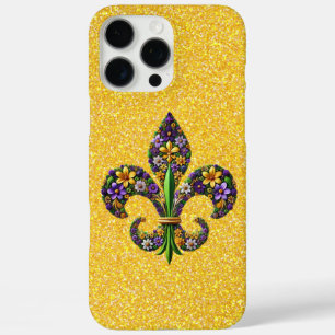 Coque iPhone 16 Pro Max Mardi Gras floral fleur de lis