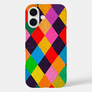 Coque Pour iPhone 16 MARDI GRAS HARLEQUIN MOTIF coloré Rhombi