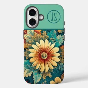 Coque Pour iPhone 16 Marguerite Abstraite et Feuille Botanique Monogram