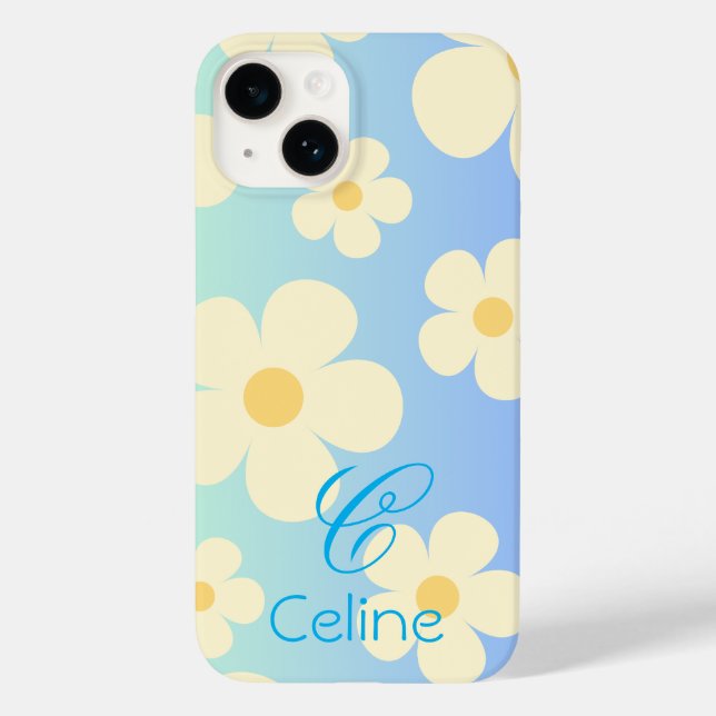 Coques Case-Mate iPhone marguerite Cute floral orange bleu Personnalisé (Verso)