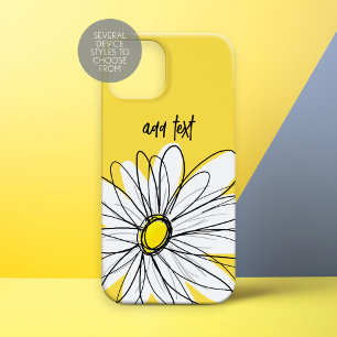 Coque Pour iPhone 15 Marguerite lunaire jaune et blanc avec texte perso
