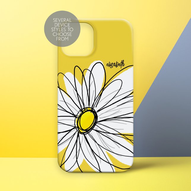 Coques Case-Mate iPhone Marguerite lunaire jaune et blanc avec texte perso (Whimsical Daisy Personalized Phone Case)