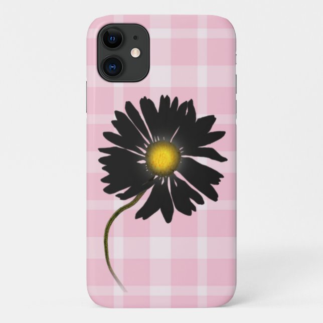 Coques Case-Mate iPhone marguerite noire brillante sur plaid (Dos)