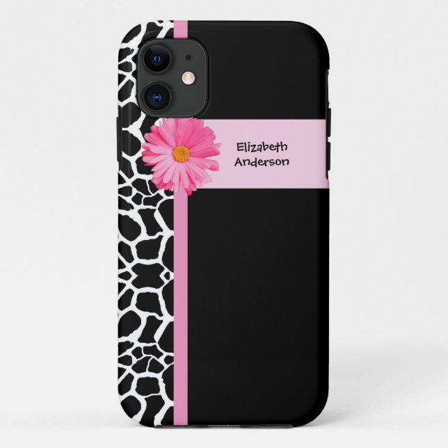 Coques Case-Mate iPhone Marguerite noire et blanche à la mode et nom de (Dos)