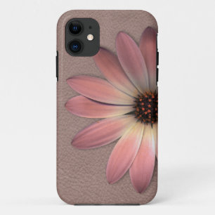 Coque Case-Mate iPhone Marguerite rose sur la copie de cuir de Taupe