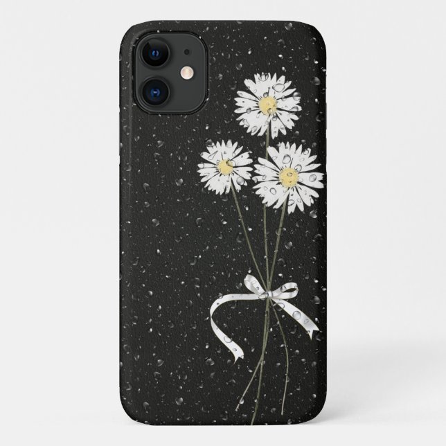Coques Case-Mate iPhone marguerites blanches avec gouttes de pluie sur fon (Dos)