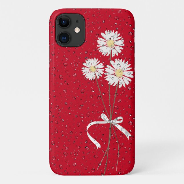 Coques Case-Mate iPhone marguerites blanches avec gouttes de pluie sur rou (Dos)