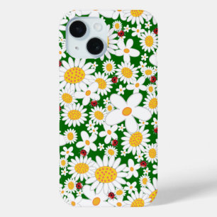 Coque Case-Mate iPhone Marguerites blanches d'été et coccinelles rouges