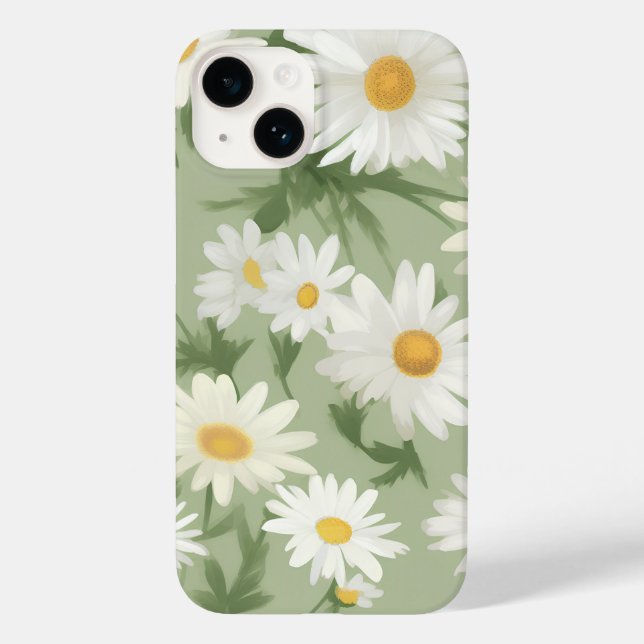 Coques Case-Mate iPhone Marguerites blanches sur Sage Green (Verso)