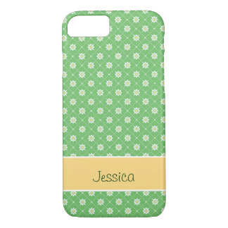 Coque iPhone 7 Marguerites dans un Motif Diamond sur Vert