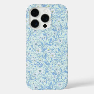 Coque iPhone 16 Pro Marguerites en blanc et bleu sur verre de mer