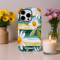 Marguerites et rayures peintes