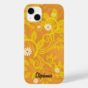 Coque Pour iPhone 14 Plus Marguerites rétro Vignes Feuilles Jaunes Abstrait 