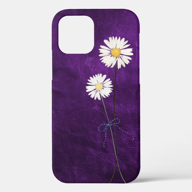 Coques Case-Mate iPhone Marguerites sur cuir violet (Verso)