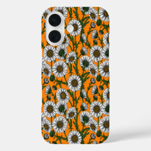 Coque Pour iPhone 16 Marguerites sur orange