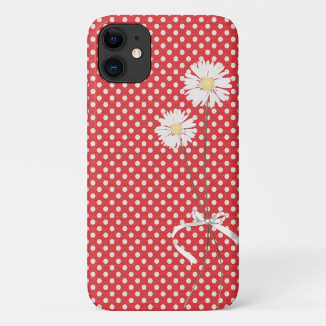 Coques Case-Mate iPhone marguerites sur rouge avec pois blancs (Dos)