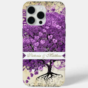 Coque Case-Mate iPhone Mariage de feuille d'arbre de coeur violet radiant