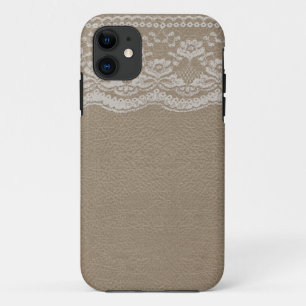 Coque iPhone 11 Mariage en cuir et dentelle
