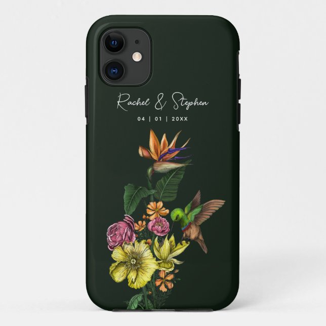 Coques Case-Mate iPhone Mariage Été Floral Élégant Tropical Colibri (Dos)