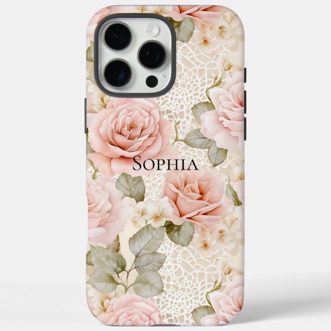 Coques Case-Mate iPhone Mariage Floral Robe de Chambre Rose Blush Crème (Verso)
