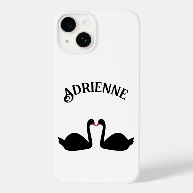 Coques Case-Mate iPhone Mariage gothique Baiser Black Swans Nom personnali (Verso)