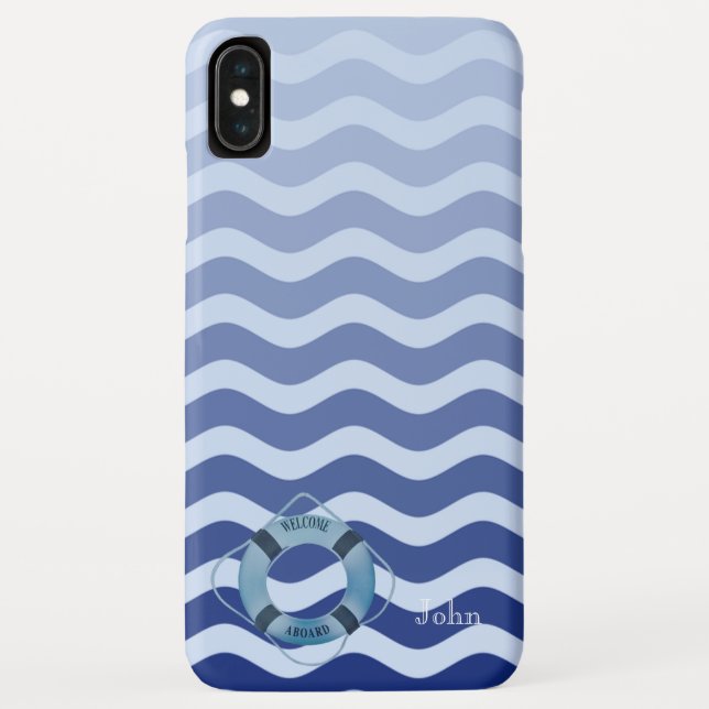 Coques Case-Mate iPhone Marin nautique rayures de vagues bleu marine (Dos)