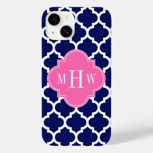 Coque Pour iPhone 14 Marine Blanc Marocain #5 Rose Chaud 3 Monogramme I