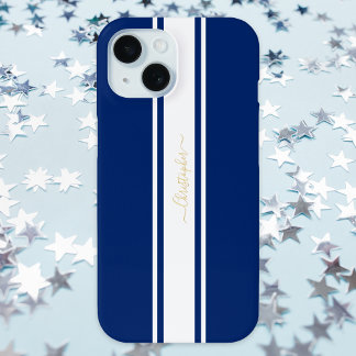 Coque Case-Mate iPhone Marine Bleu Blanc Coulisses Or Monogramme