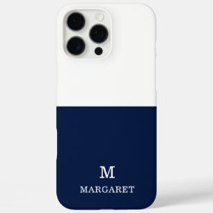 Coque iPhone 16 Pro Max marine bleu et blanc customisé nom initial