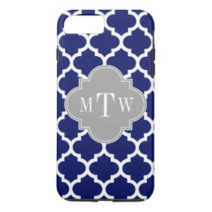 Coque iPhone 8 Plus/7 Plus Marine Bleu Marocain #5 Gris 3 Monogramme initial