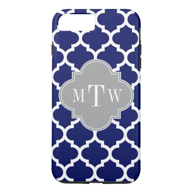Coques Case-Mate iPhone Marine Bleu Marocain #5 Gris 3 Monogramme initial (Dos)