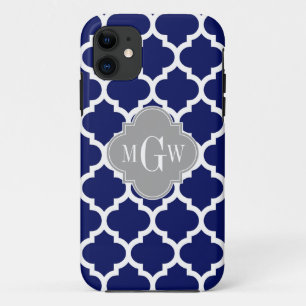 Coques Pour iPhone Marine Bleu Marocain #5 Gris 3 Monogramme initial