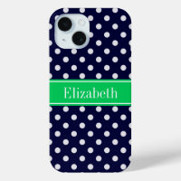 Marine Blue Wt Polka Dot Emerald Nom vert Monogram