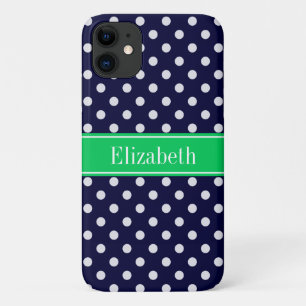 Case-Mate iPhone Case Marine Blue Wt Polka Dot Emerald Nom vert Monogram