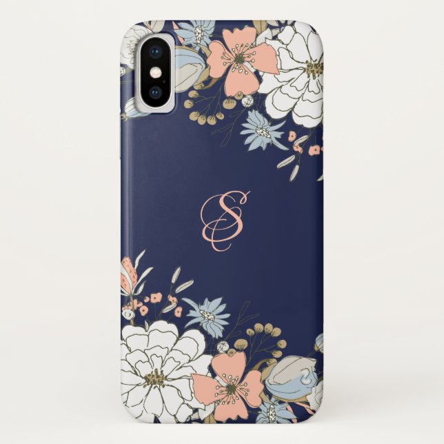 Coques Case-Mate iPhone Marine Blush Pink Floral Personnalisé (Dos)