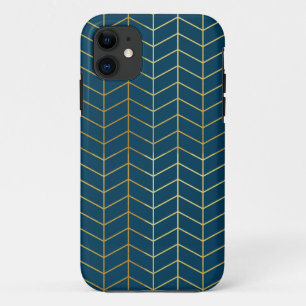 Coque iPhone 11 Marine en arête de poisson de feuille d'or de Faux