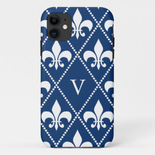 Coque Case-Mate iPhone Marine Fleur de Lis avec monogramme