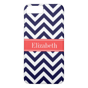 Coque iPhone 8 Plus/7 Plus Marine Lg Chevron Coral Rouge Quatrefoil Nom Monog