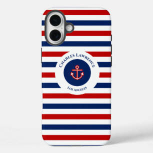 Coque Pour iPhone 16 Plus Marine marine Bleu Rouge Bleu Blancs