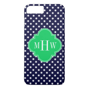 Coque Case-Mate Pour iPhone Marine White Polka Dot Emerald Quatrefoil 3 Monogr