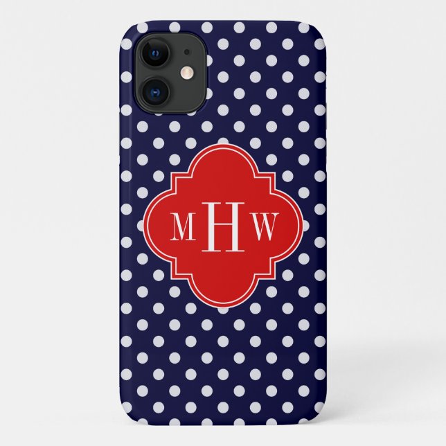 Coques Case-Mate iPhone Marine White Polka Dot Red Quatrefoin 3 Monogramme (Dos)