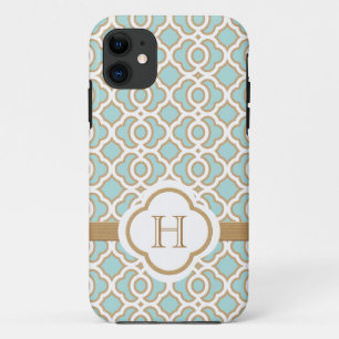 Coque iPhone 11 Marocain bleu d'or de coquille d'oeuf décorée d'