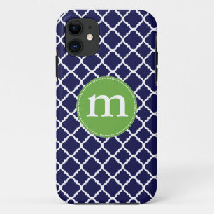 Coque iPhone 11 Marocain bleu-foncé élégant Quatrefoil