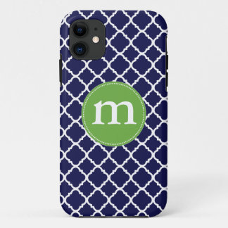 Coque iPhone 11 Marocain bleu-foncé élégant Quatrefoil