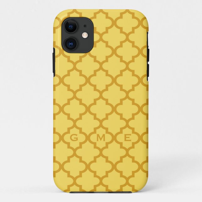 Coques Case-Mate iPhone Marocain moutarde jaune motif 3 monogramme (Dos)