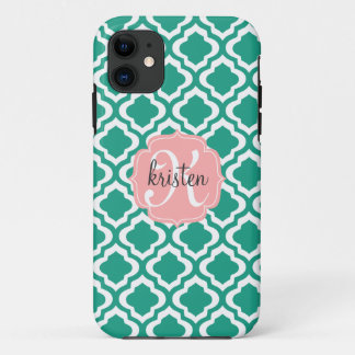 Coques Pour iPhone Marocain turquoise élégant Quatrefoil personnalisé