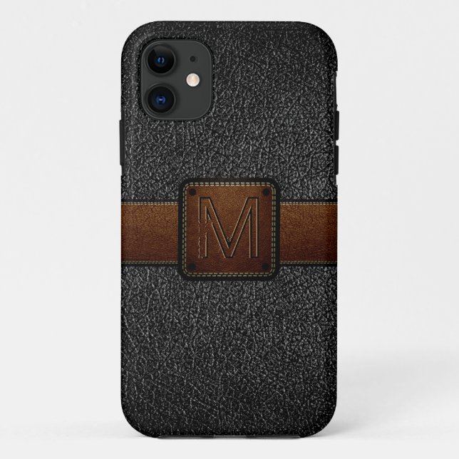 Coques Case-Mate iPhone Marque marron en cuir noir (Dos)