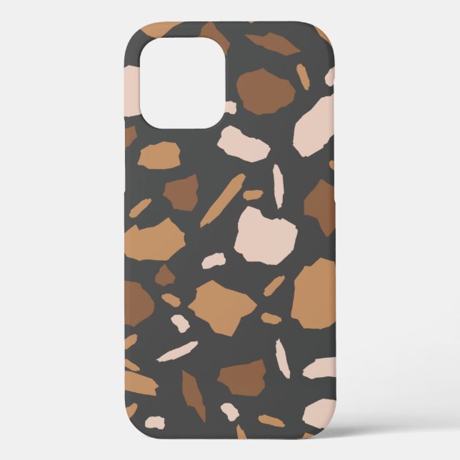 Coques Case-Mate iPhone Marron, Beige,  Tan et motif terrazzo gris (Verso)